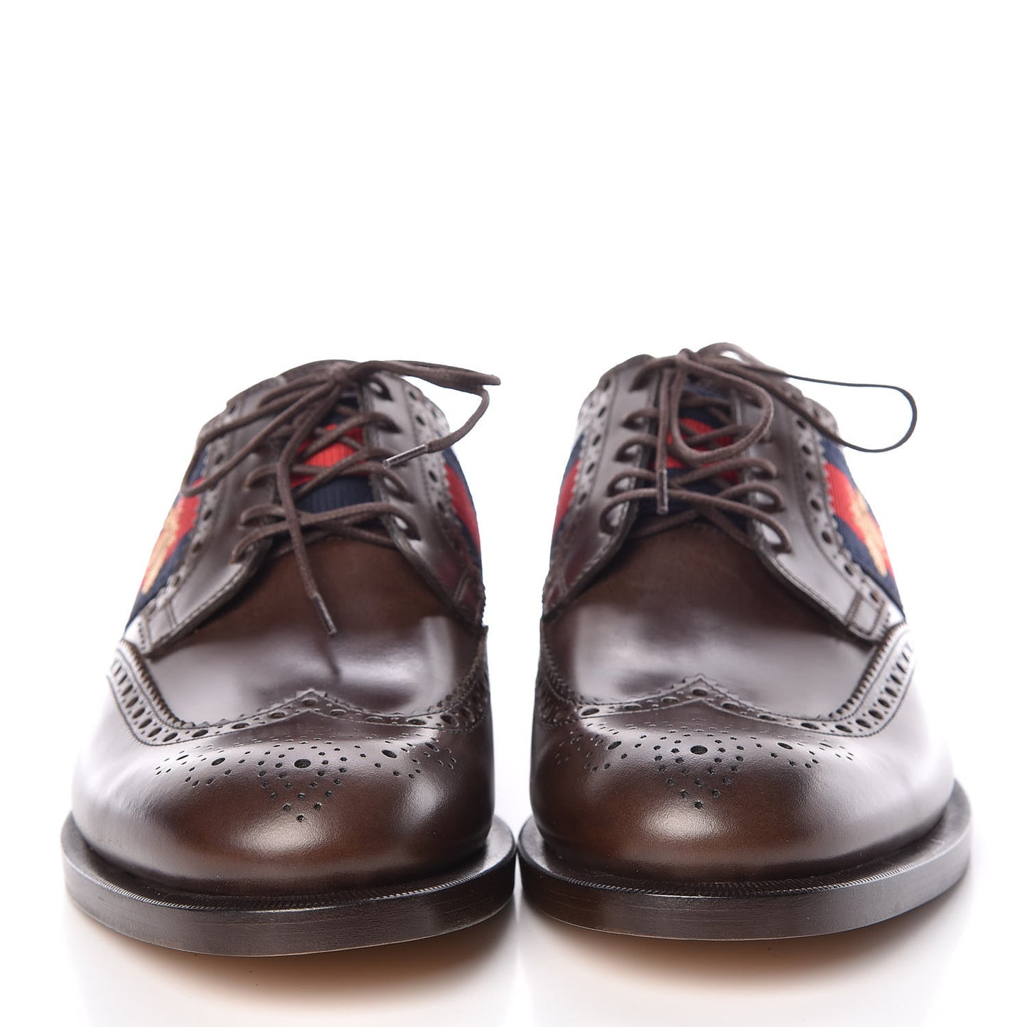 Calfskin Web Bee Embroidered Mens Lace Up Brogue Wingtip Derby Shoes 7 Cocoa