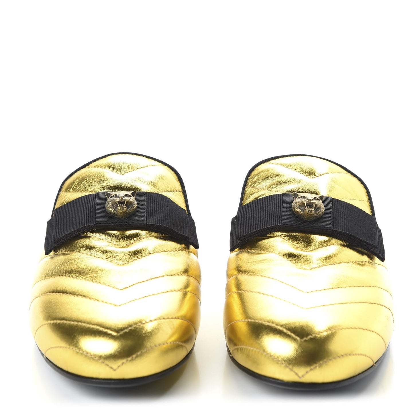 Metallic Nappa Quilted Womens Princetown Slippers 37 Gold