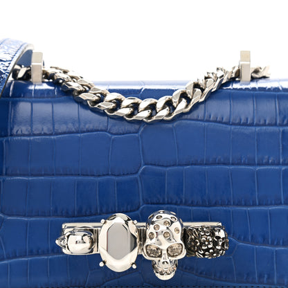 Alexander McQueen Calfskin Crocodile Embossed Knuckle Shoulder Bag Blue 9 of 12