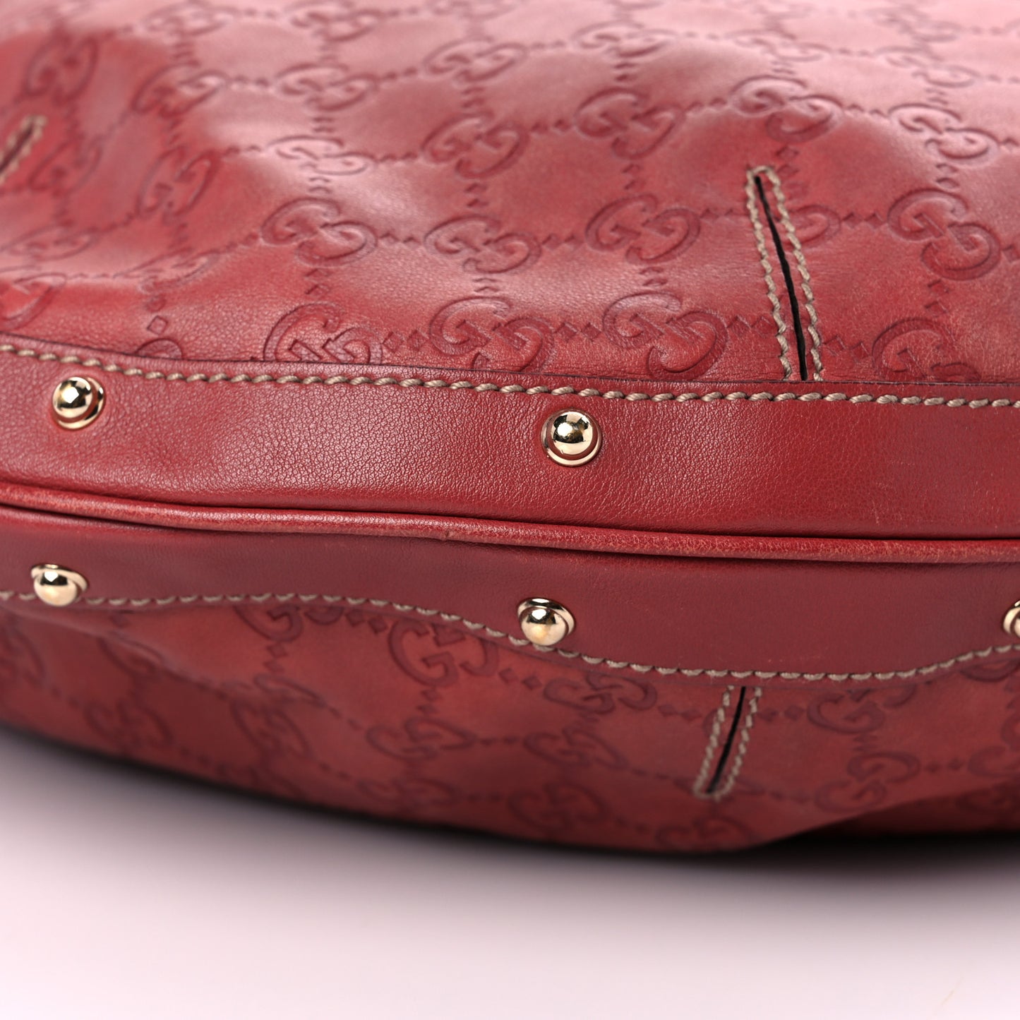Guccissima Large Biba Studded Hobo Red