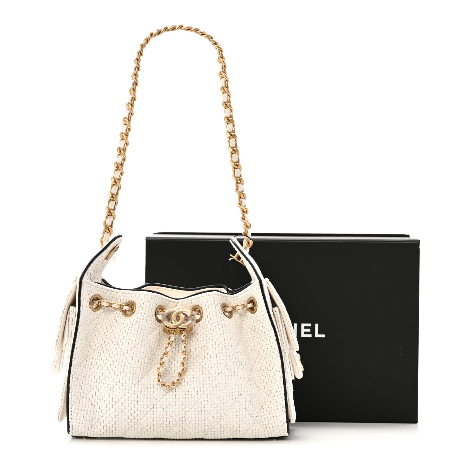Chanel Braided Raffia Calfskin Mini Chanel 25 Handbag White Black 11 of 11