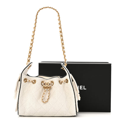 Chanel Braided Raffia Calfskin Mini Chanel 25 Handbag White Black 11 of 11