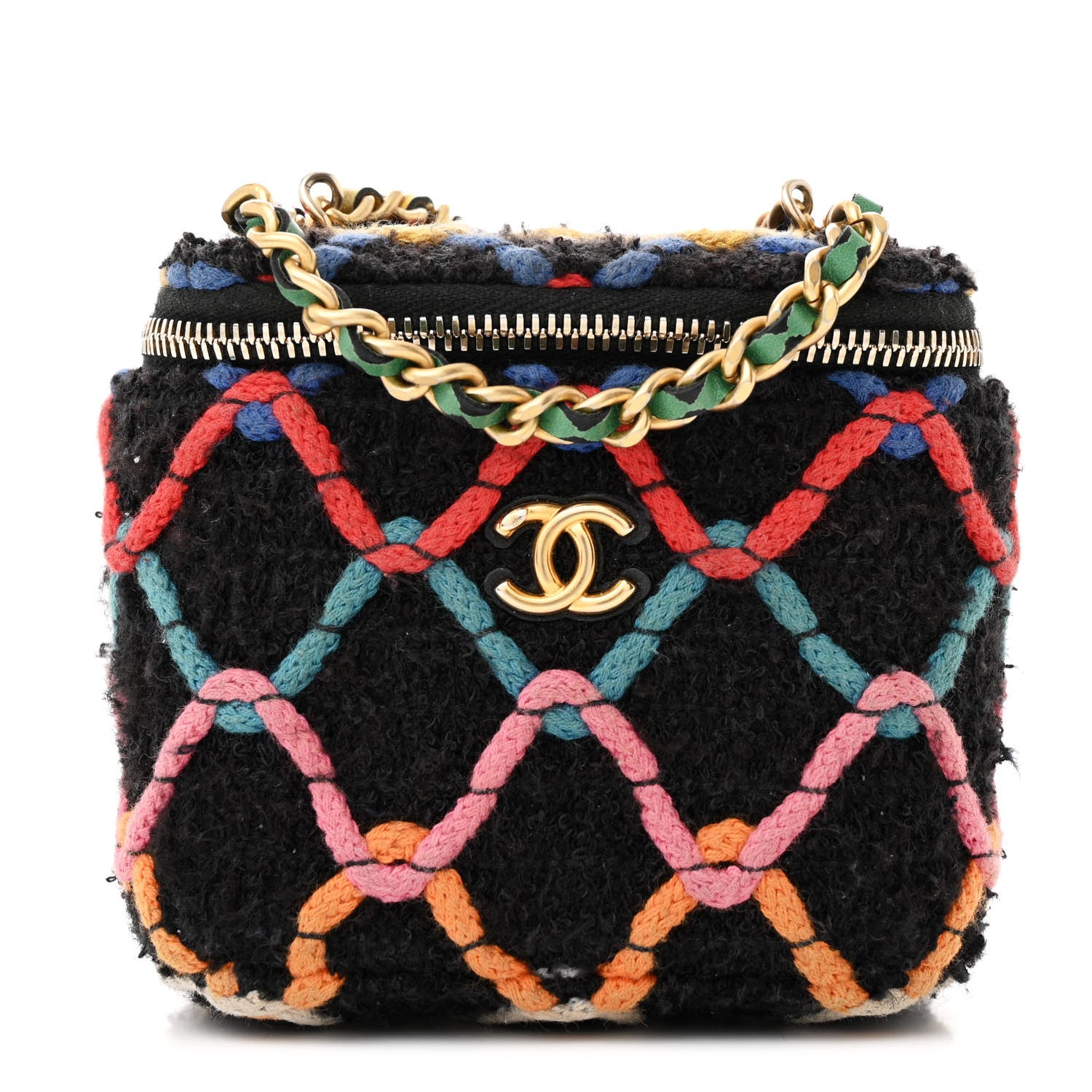 Chanel Tweed Diamond Threaded CC Pearl Crush Mini Vanity Case With Chain Black Multicolor 1 of 14