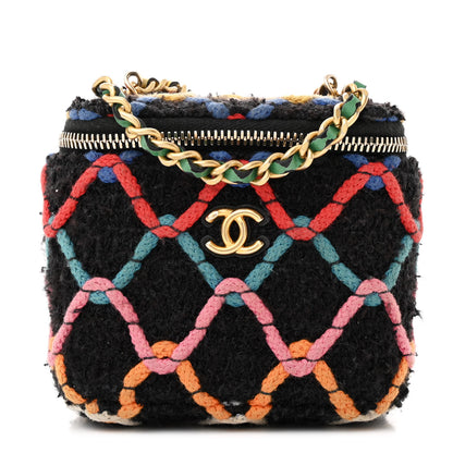 Chanel Tweed Diamond Threaded CC Pearl Crush Mini Vanity Case With Chain Black Multicolor 1 of 14