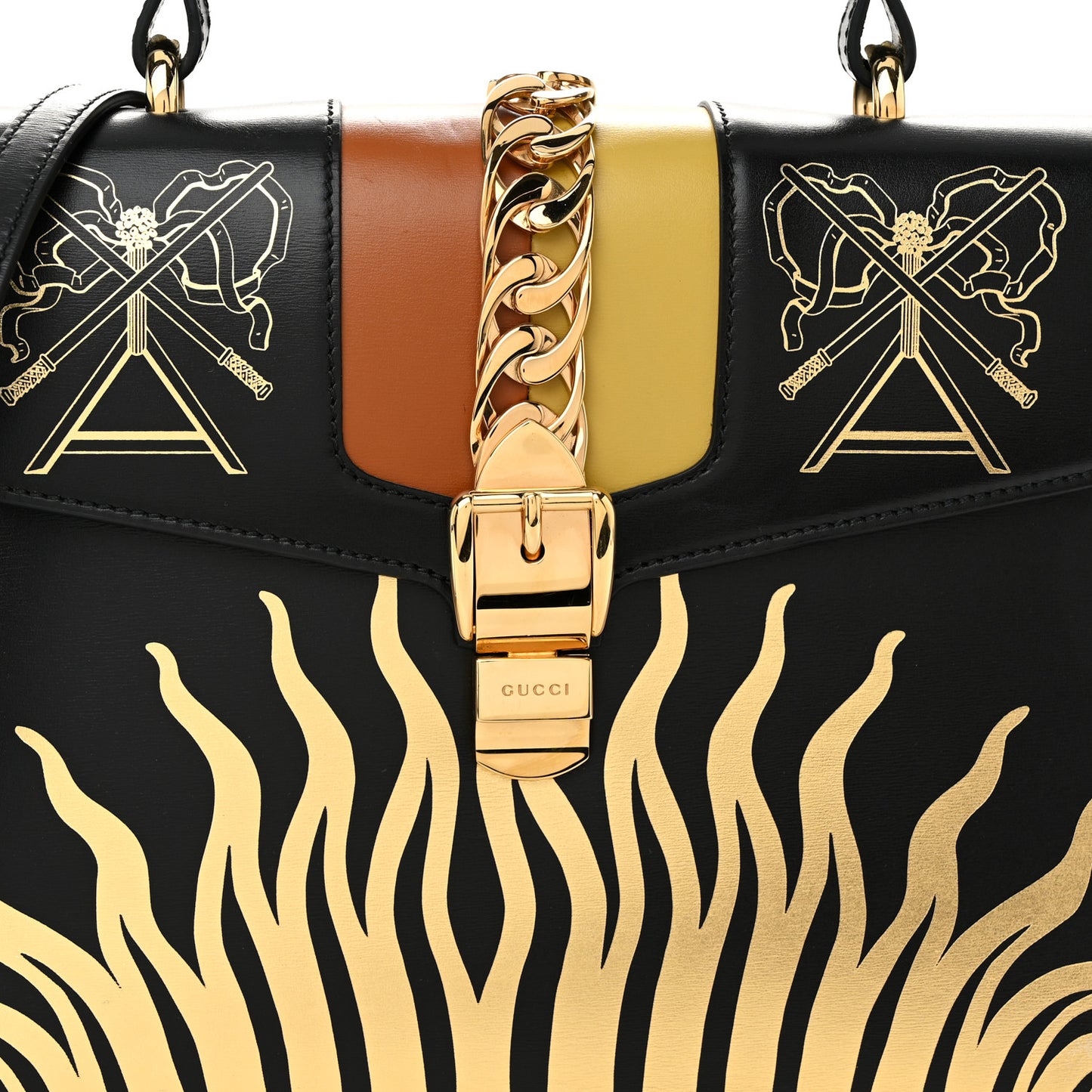 Calfskin Gold Sun Medium Sylvie Top Handle Bag Black