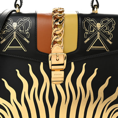 Gucci Calfskin Gold Sun Medium Sylvie Top Handle Bag Black 8 of 10