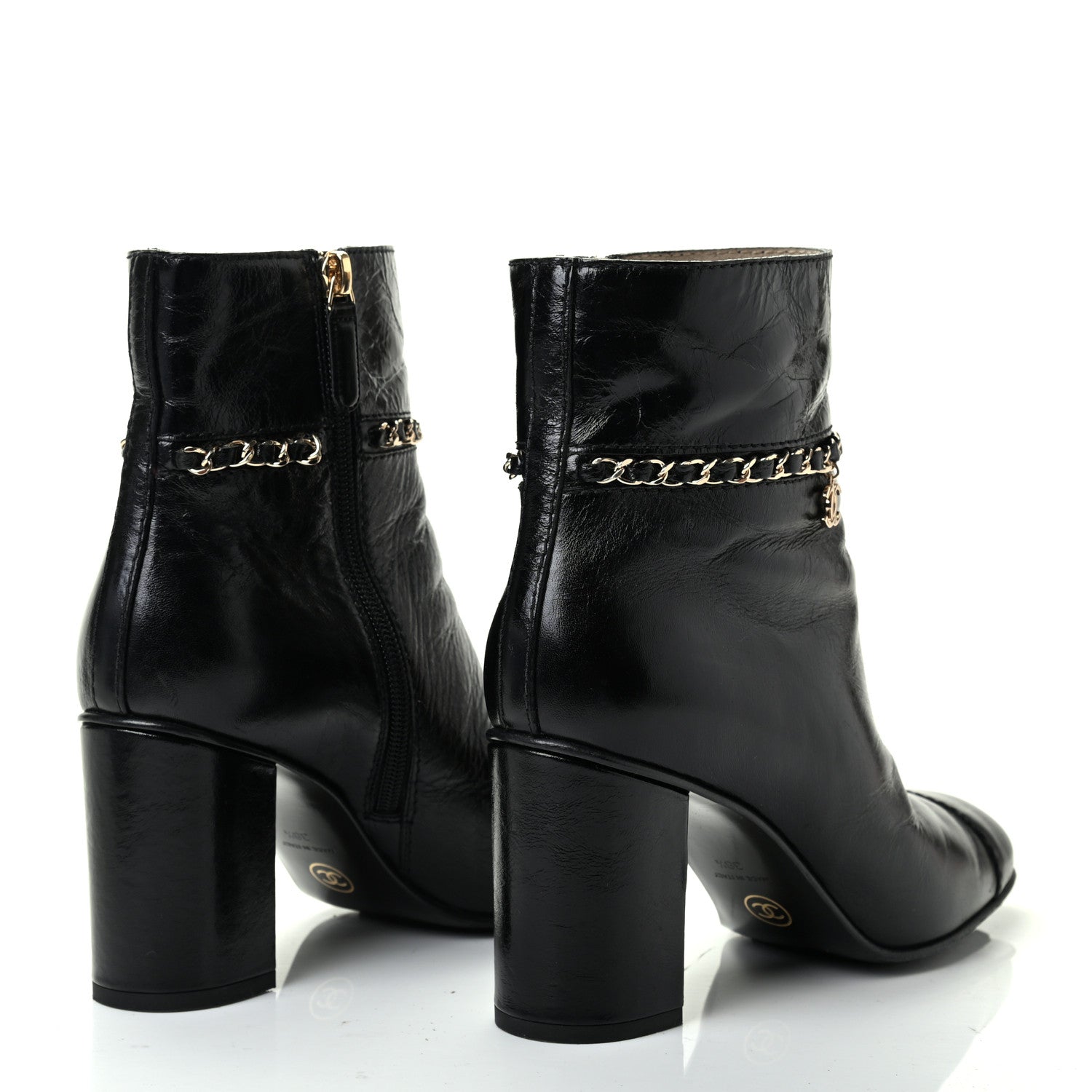 Chanel Crumpled Calfskin Cap Toe Chain Short Boots 38.5 Black 4 of 8