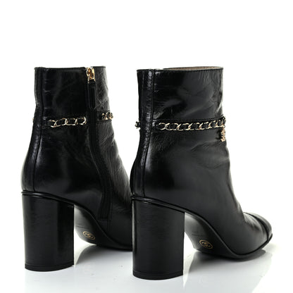 Chanel Crumpled Calfskin Cap Toe Chain Short Boots 38.5 Black 4 of 8