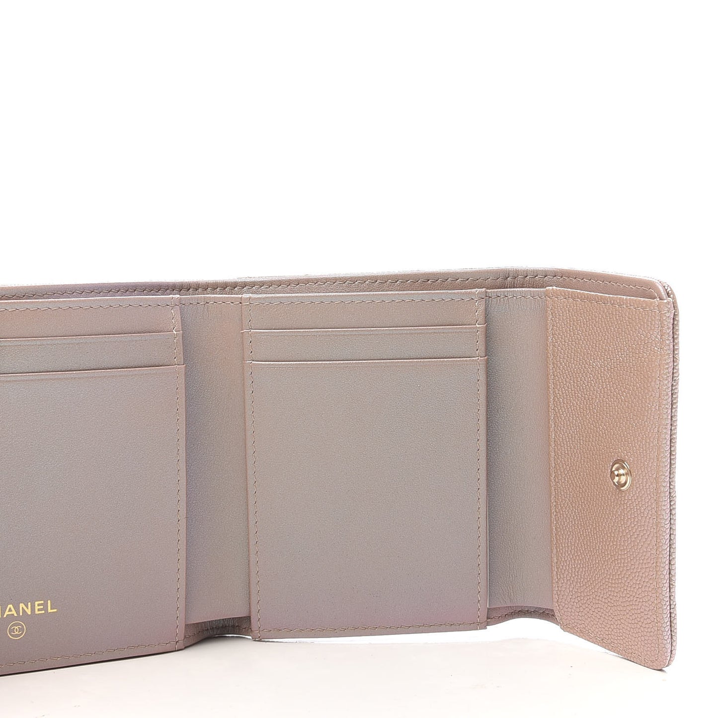 Iridescent Caviar Quilted Small Flap Wallet Beige