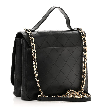 Chanel Calfskin Quilted Double Pocket Top Handle Flap Black 3 of 11