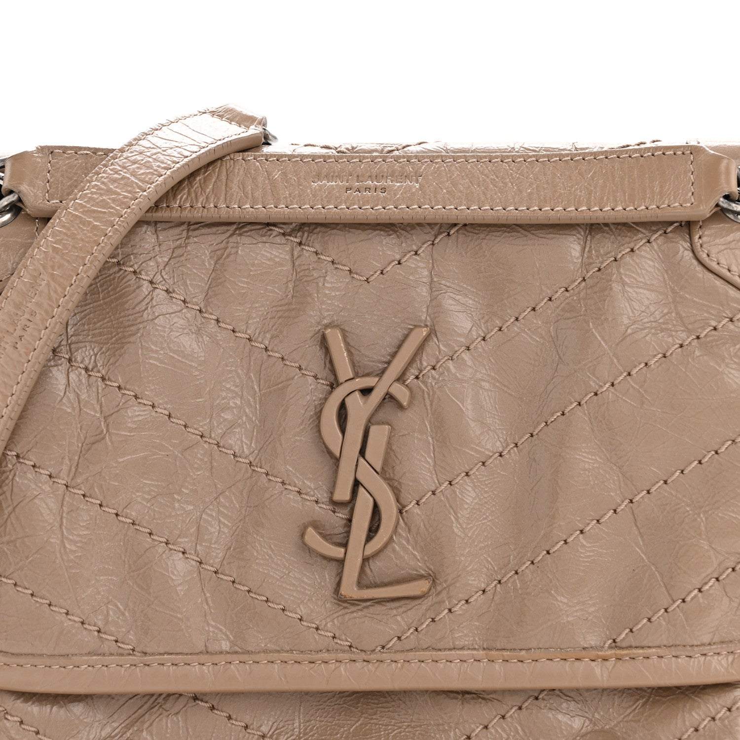 Saint Laurent Crinkled Calfskin Matelasse Monogram Baby Niki Chain Satchel Light Taupe 8 of 13