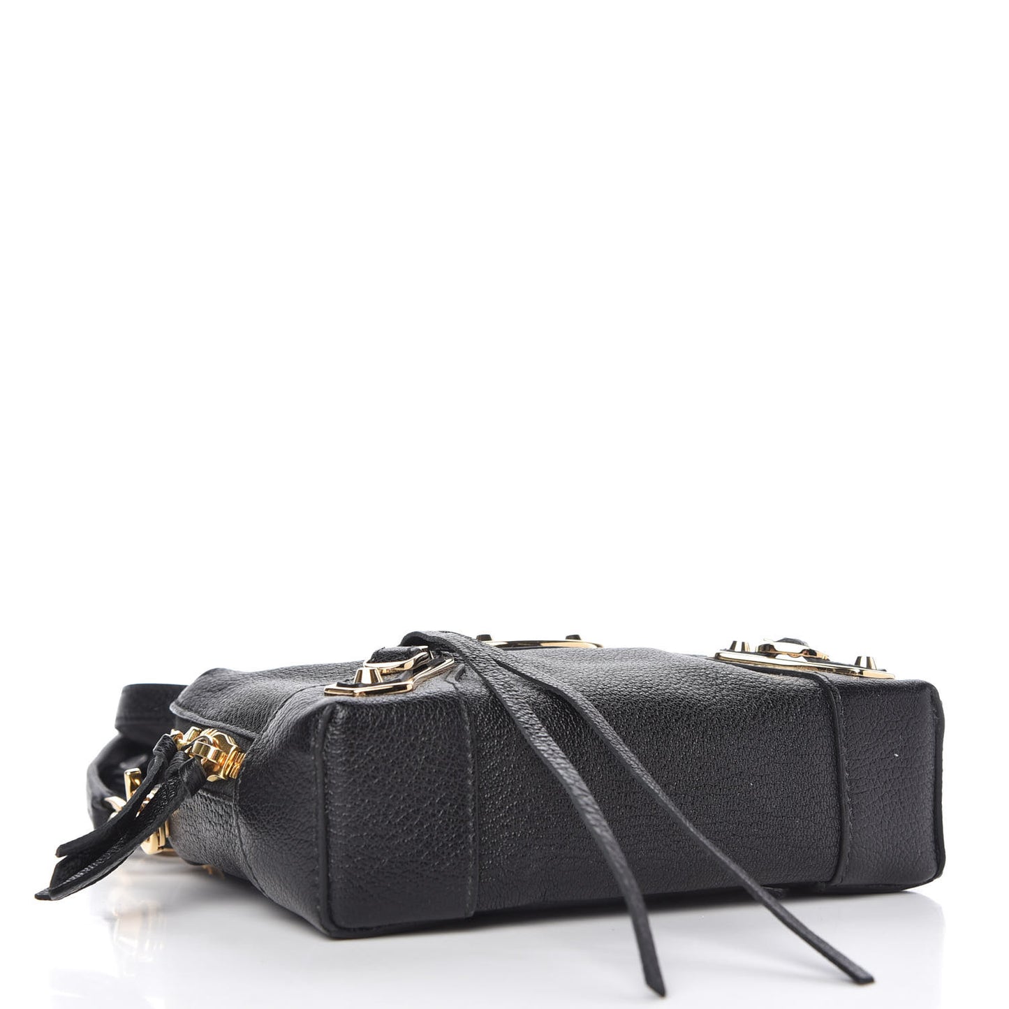Chevre Gold Metallic Edge Hardware XS Reporter Crossbody Black