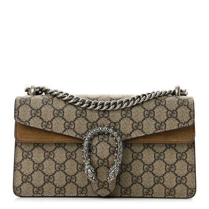 Gucci GG Supreme Monogram Suede Crystal Small Dionysus Shoulder Bag Beige Ebony Taupe 1 of 11