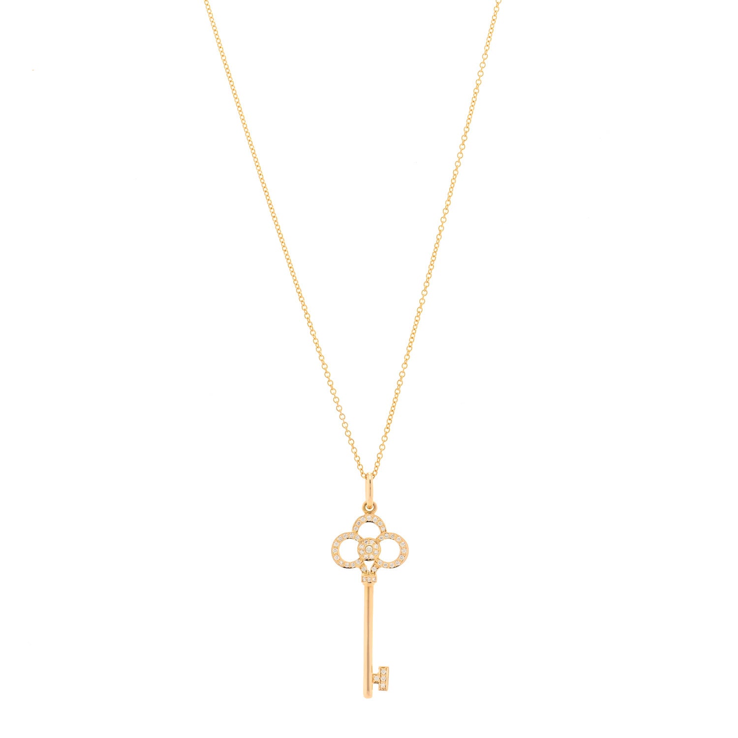 Tiffany 18K Rose Gold Diamond Crown Key Pendant Necklace 1 of 3