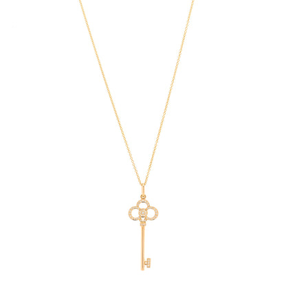 Tiffany 18K Rose Gold Diamond Crown Key Pendant Necklace 1 of 3