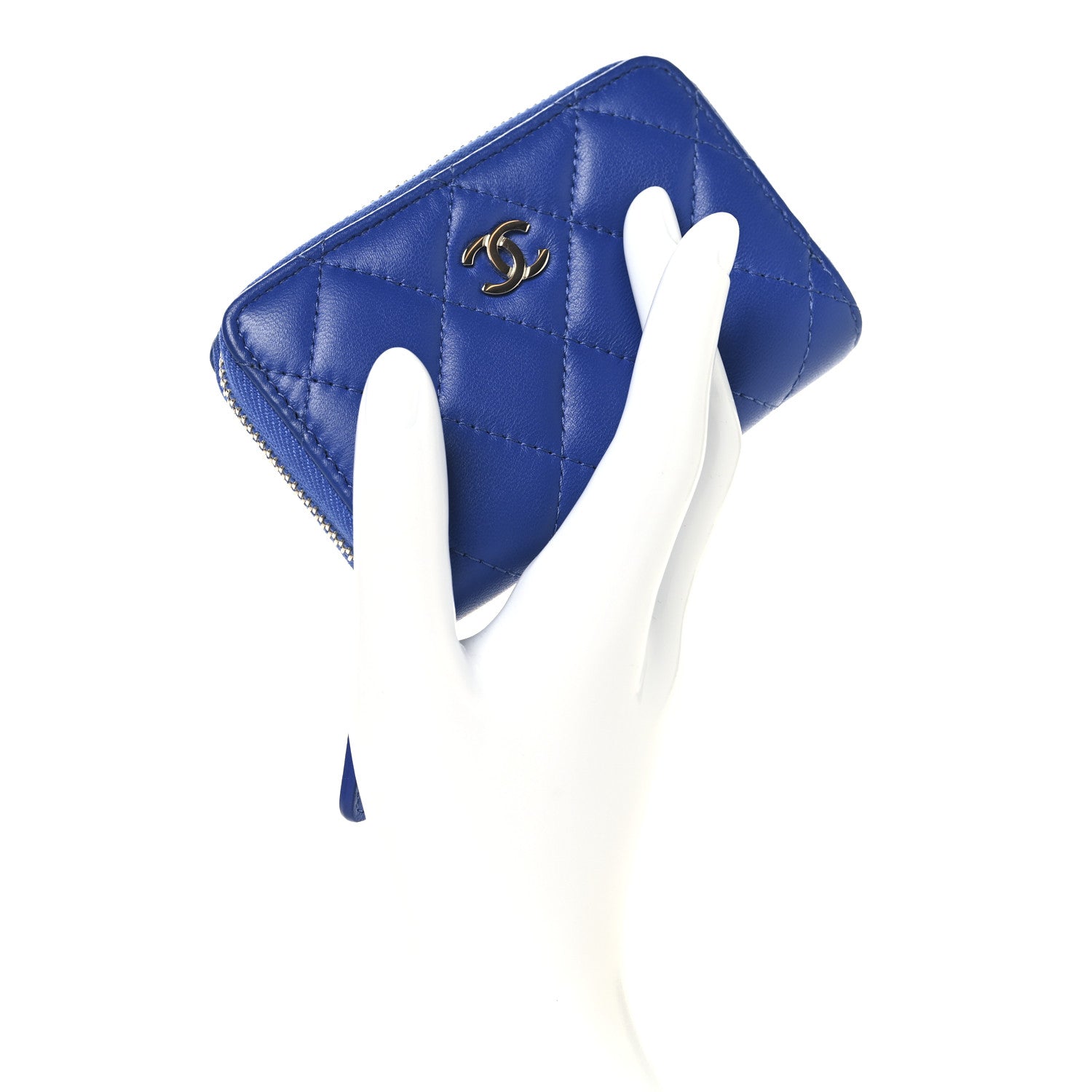 Chanel Lambskin Quilted Zip Coin Purse Blue 2 of 7