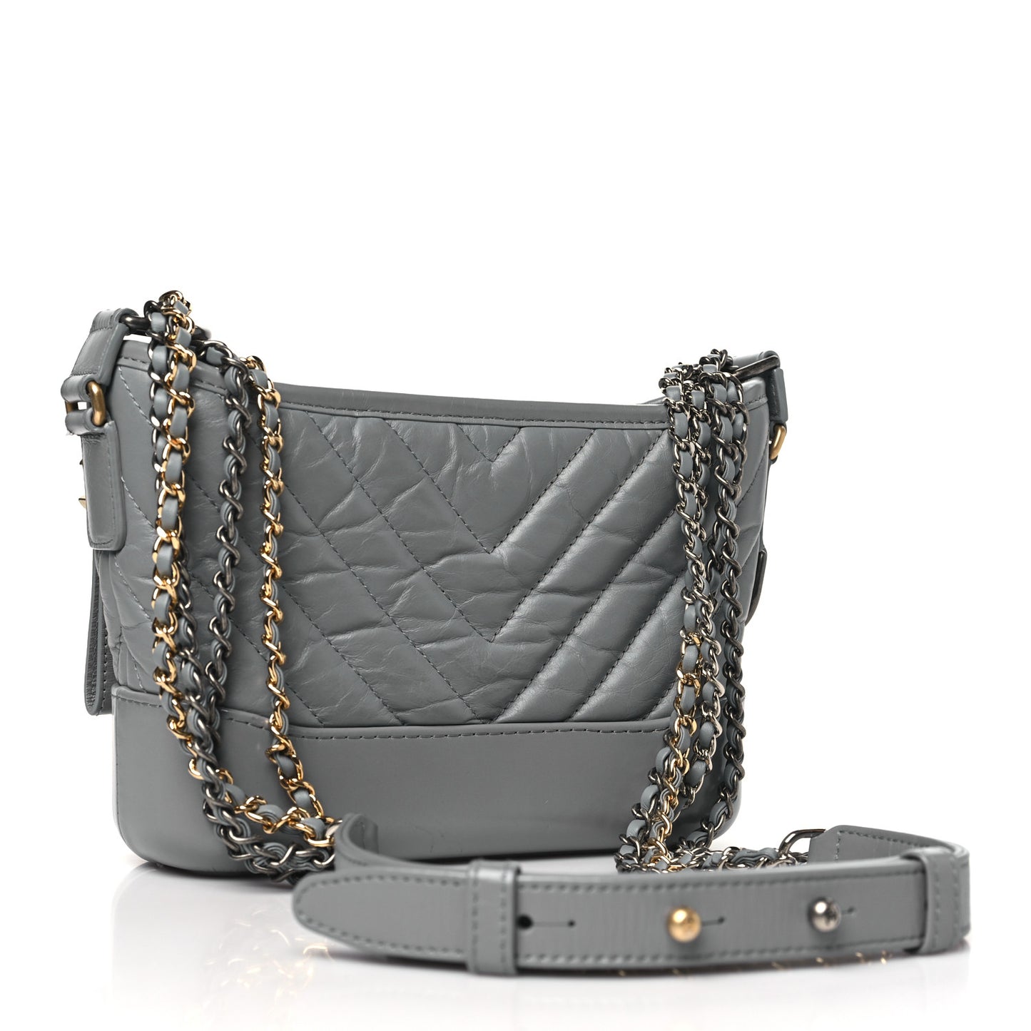 Aged Calfskin Chevron Quilted Small Gabrielle Hobo Grey