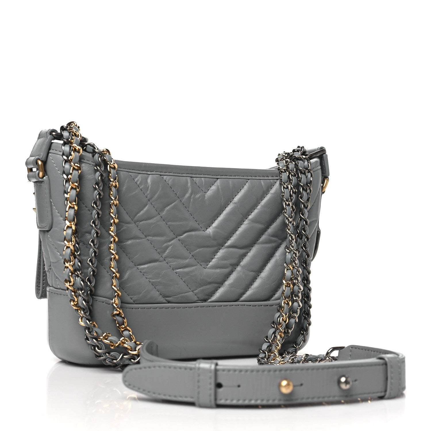 Chanel Aged Calfskin Chevron Quilted Small Gabrielle Hobo Grey 3 of 10