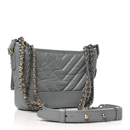 Chanel Aged Calfskin Chevron Quilted Small Gabrielle Hobo Grey 3 of 10