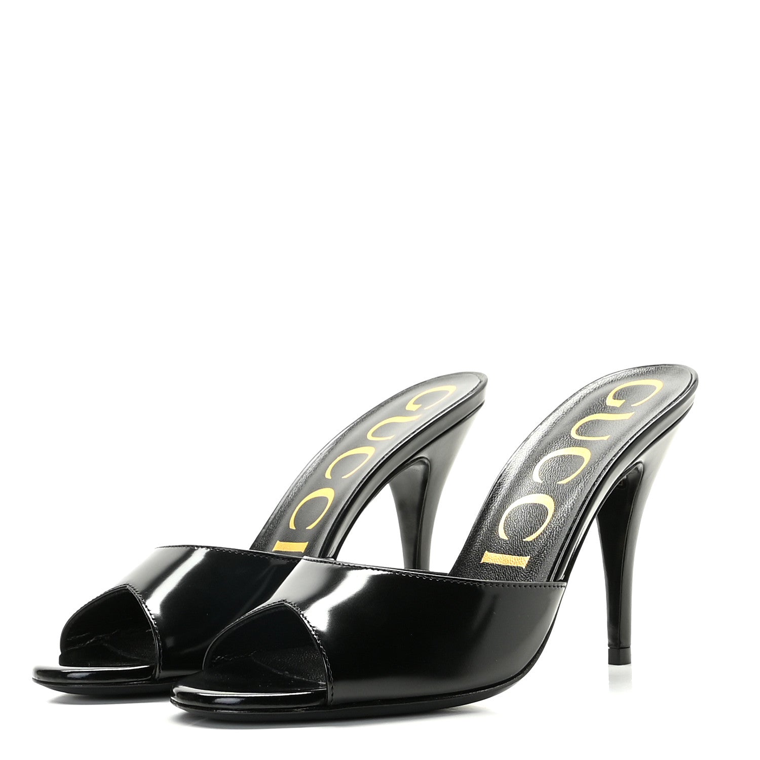 Gucci Polished Calfskin Scarlet Mid Heel Slides 36 Black 2 of 8