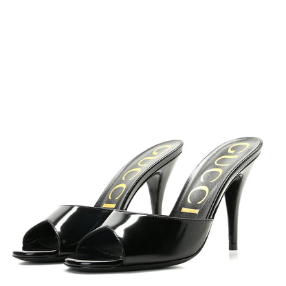 Gucci Polished Calfskin Scarlet Mid Heel Slides 36 Black 2 of 8