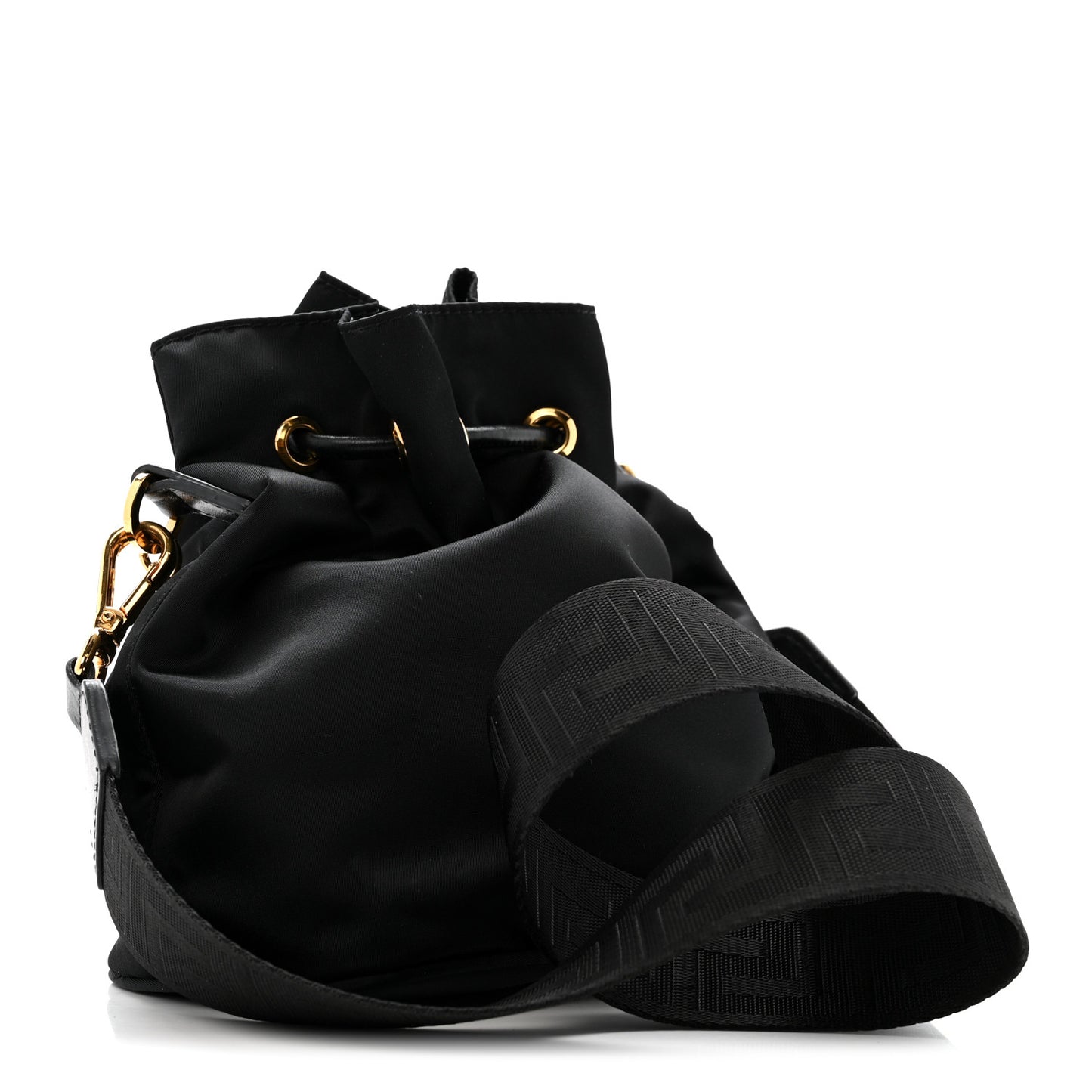 Nylon Medusa Drawstring Bucket Bag Black