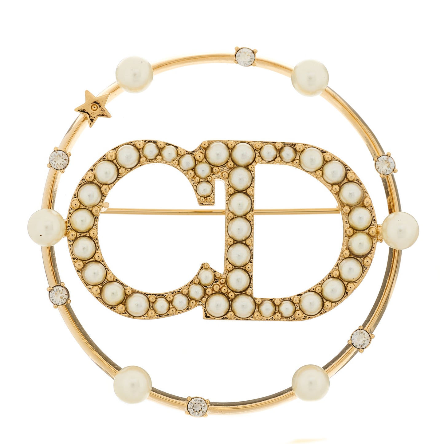 Crystal Pearl Clair D Lune Brooch Gold