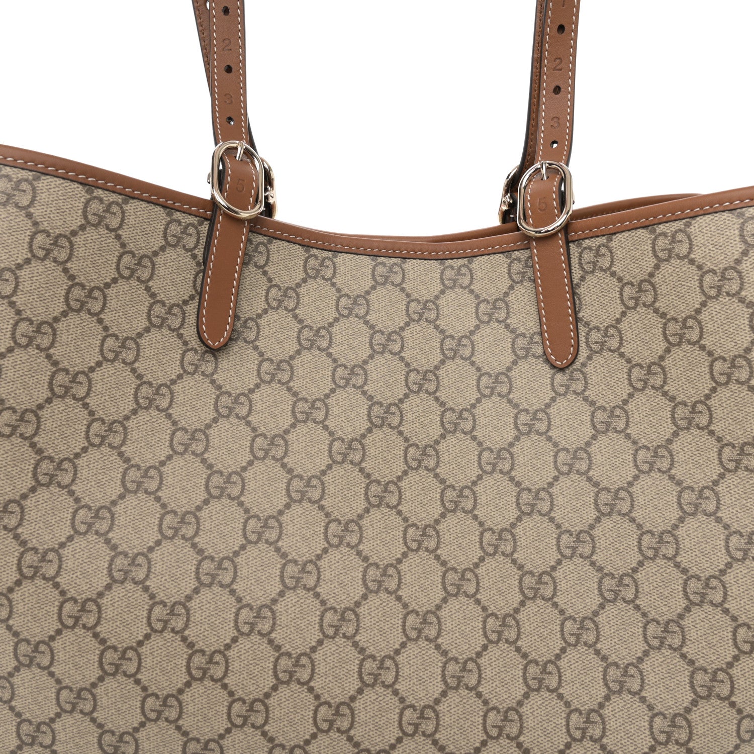 Gucci GG Supreme Monogram Emblem Medium Tote Bag Beige Dark Brown 8 of 10
