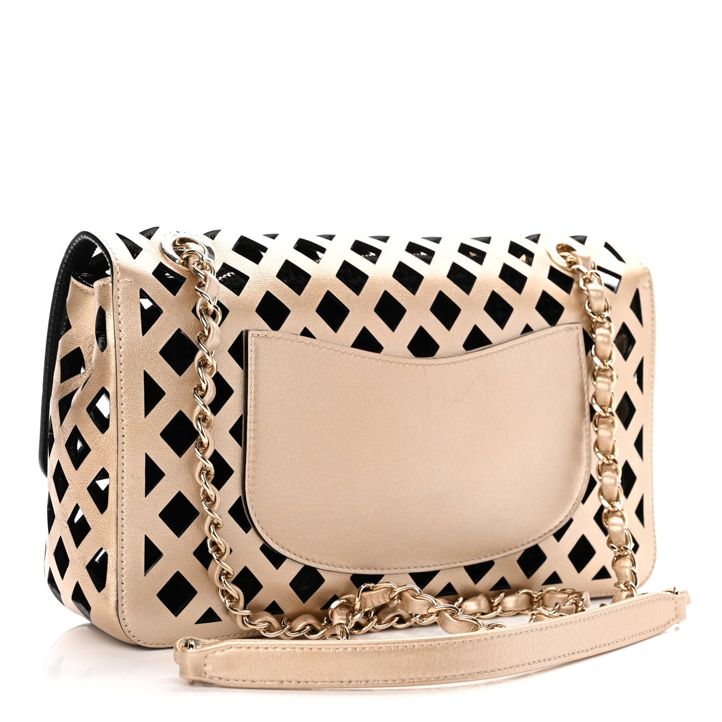 Metallic Lambskin Sea Through Flap Gold Black