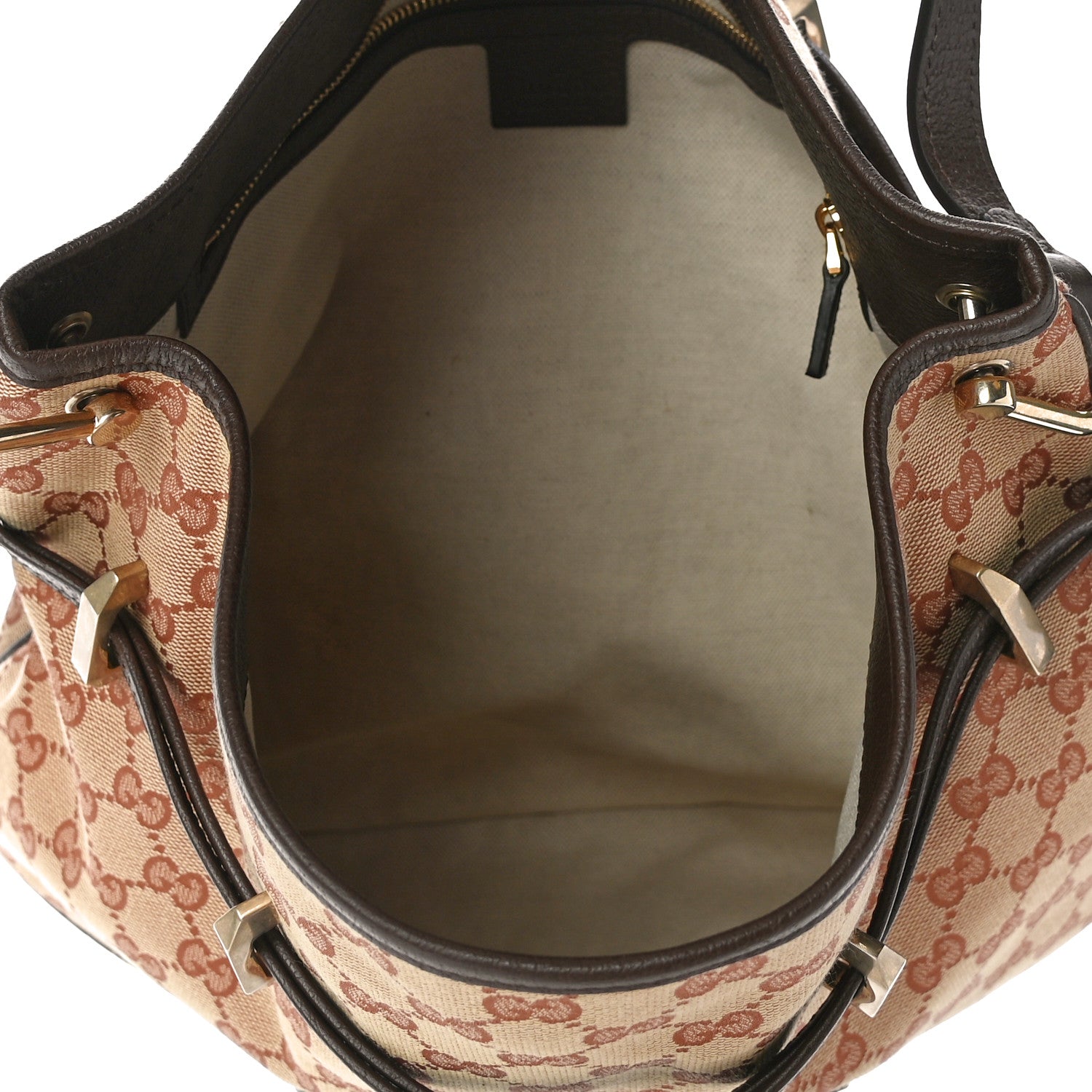Gucci Monogram Textured Dollar Calfskin Horsebit 1955 Cinch Top Messenger Bag Beige Ebony Cocoa 5 of 11