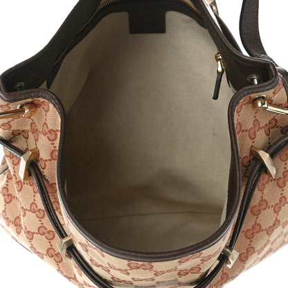 Gucci Monogram Textured Dollar Calfskin Horsebit 1955 Cinch Top Messenger Bag Beige Ebony Cocoa 5 of 11