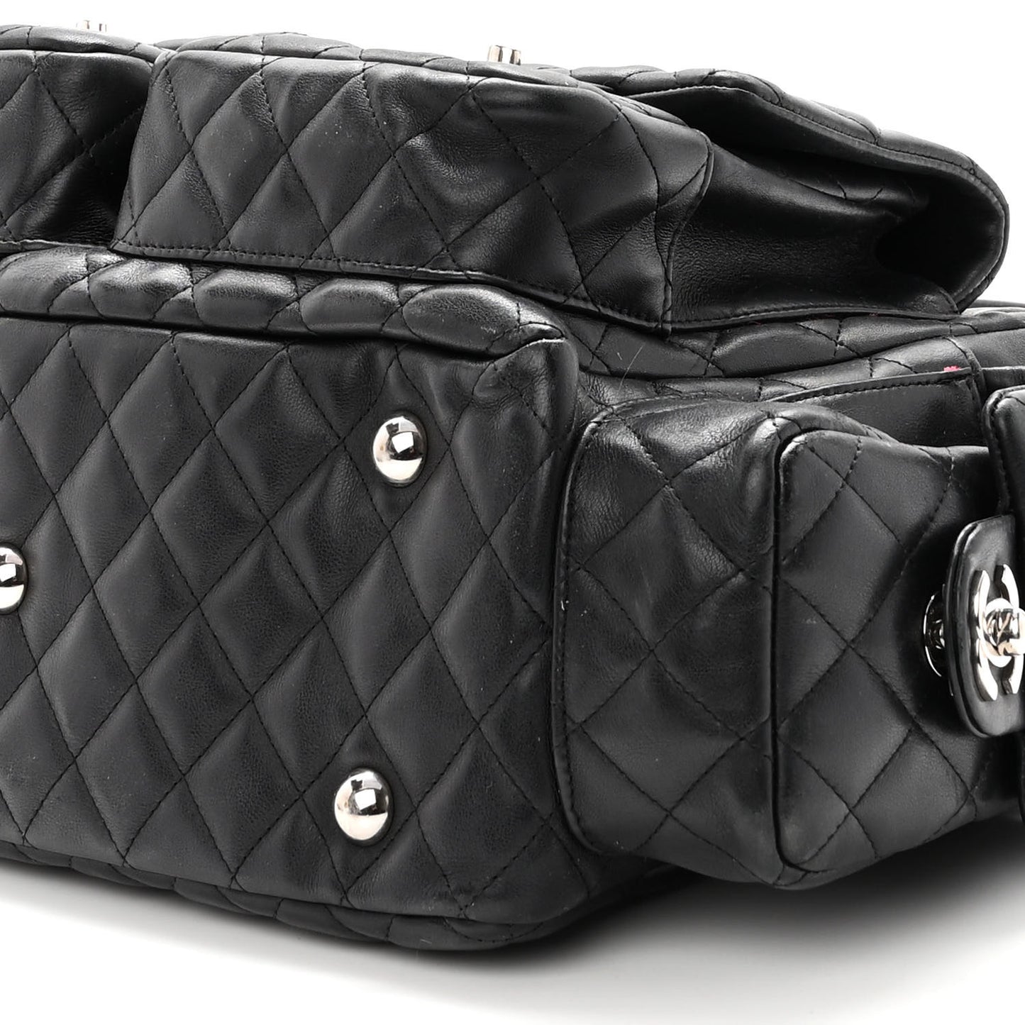 Calfskin Quilted Large Cambon Multipocket Reporter Black