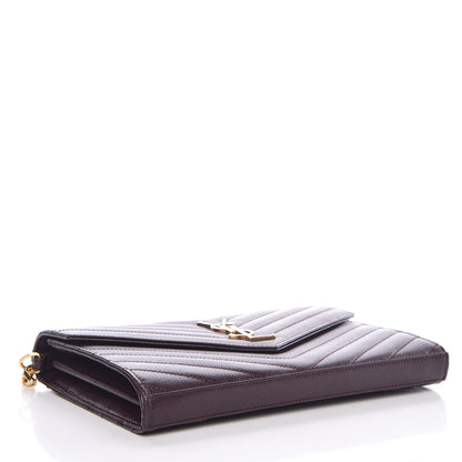Saint Laurent Grain De Poudre Matelasse Chevron Monogram Chain Wallet Amarena 4 of 9
