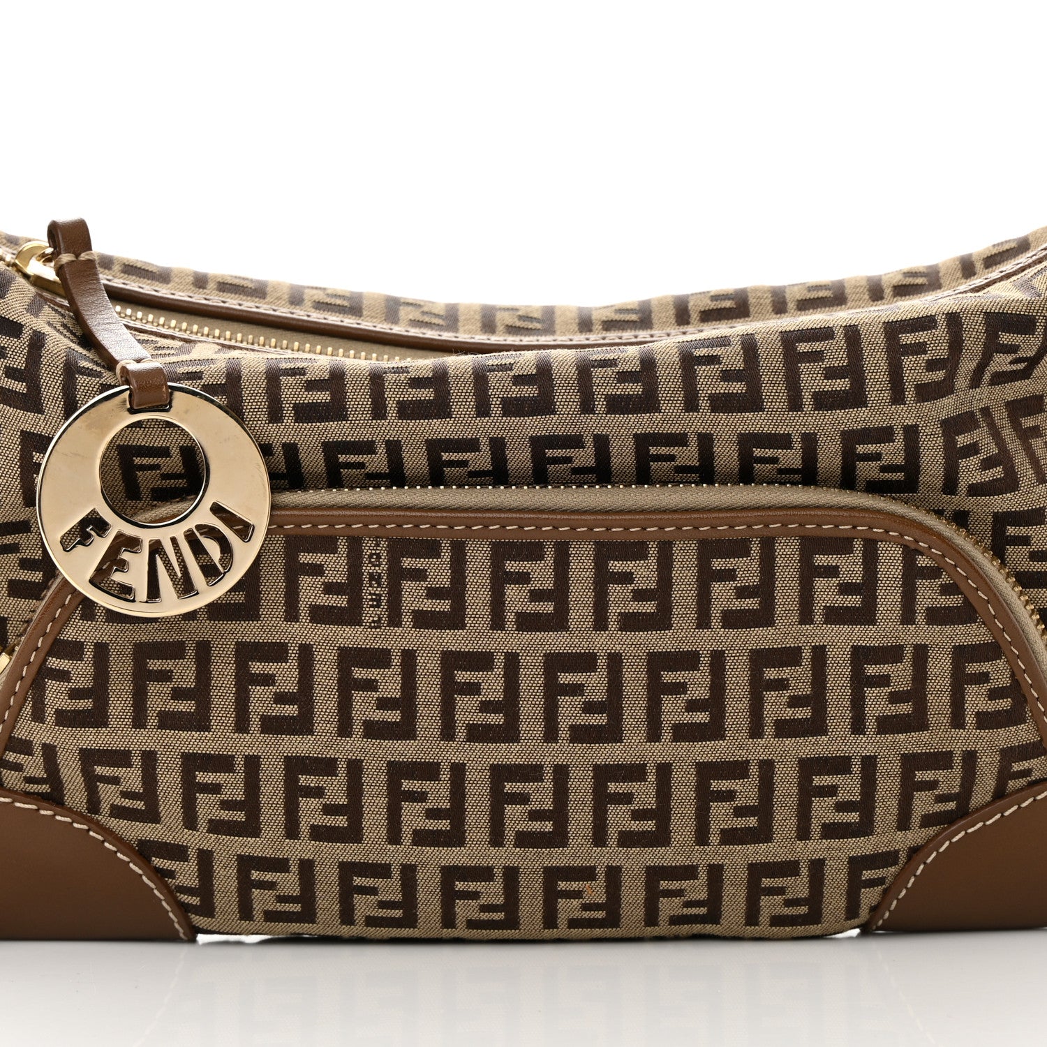 Fendi Zucchino Cuoio Small Chef Pocket Shoulder Bag Mogano Panna Fango 8 of 12