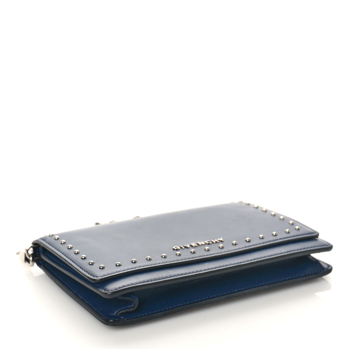 Calfskin Studded Pandora Chain Wallet Navy