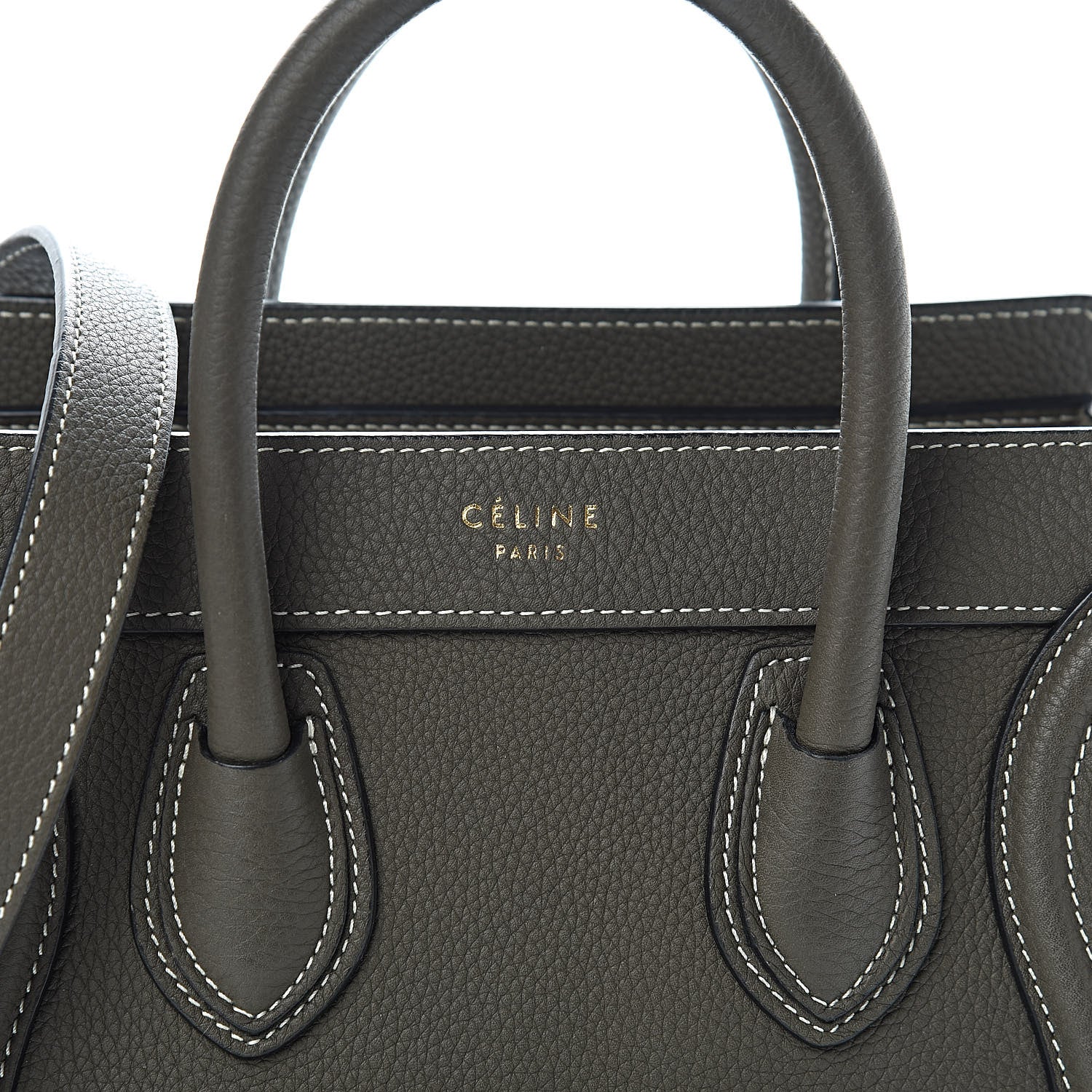 Celine Drummed Calfskin Nano Luggage Stone 8 of 12