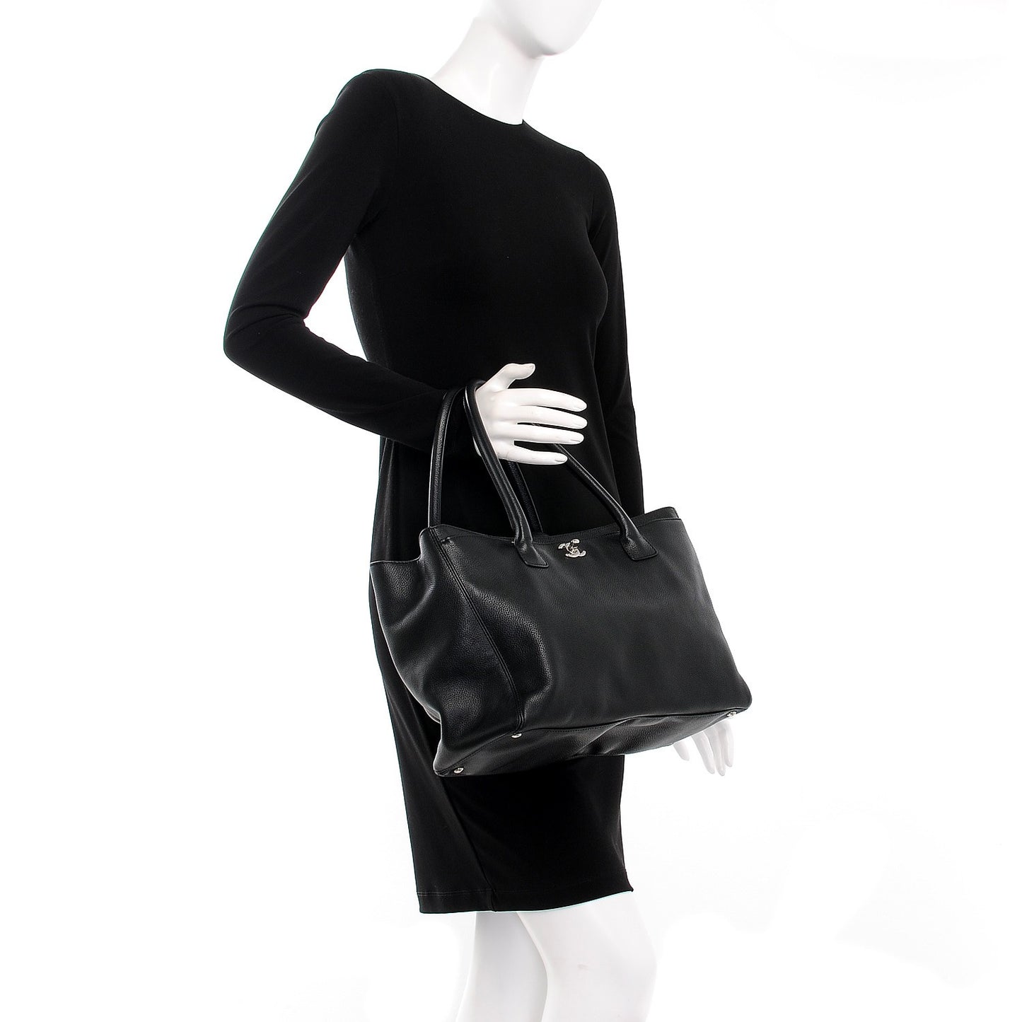 Calfskin Cerf Executive Shopper Tote Black