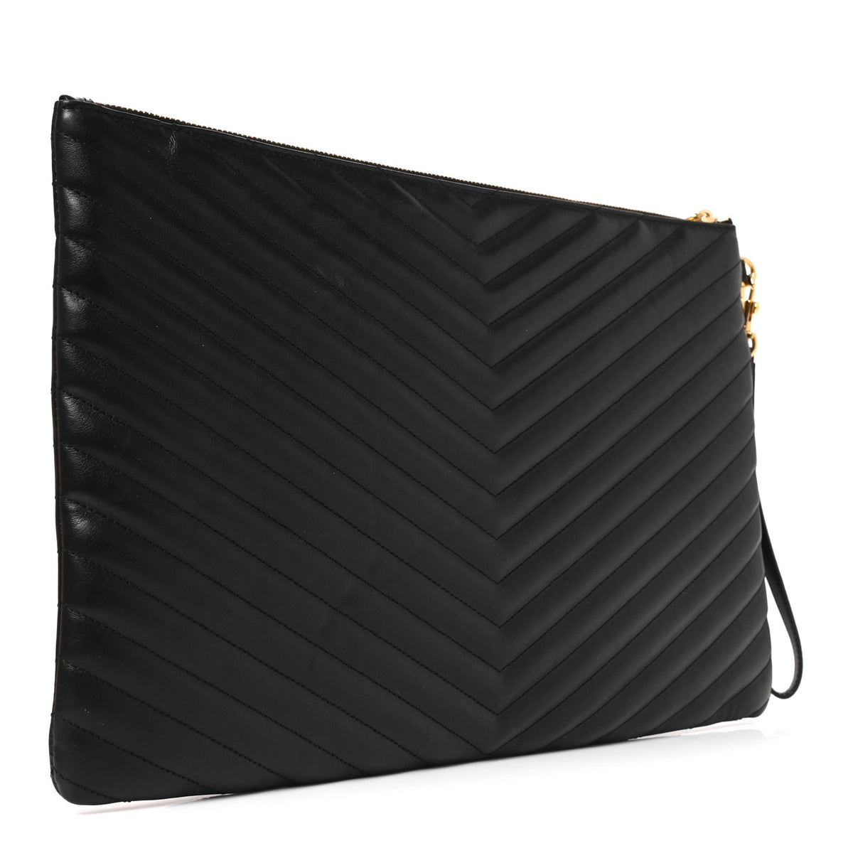 Calfskin Matelasse Chevron Monogram Document Holder Black