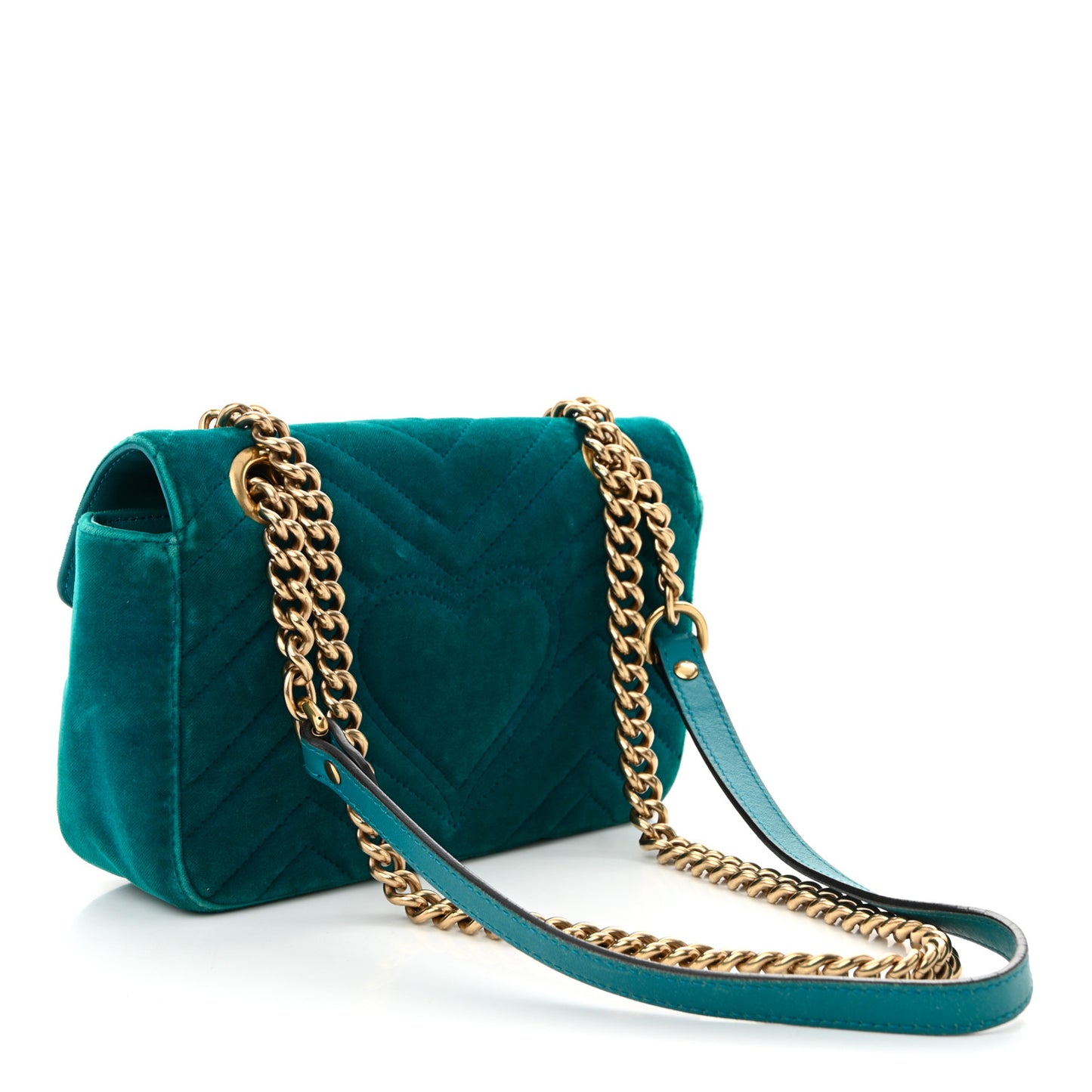 Velvet Matelasse Mini GG Marmont Shoulder Bag Pavone Cyan