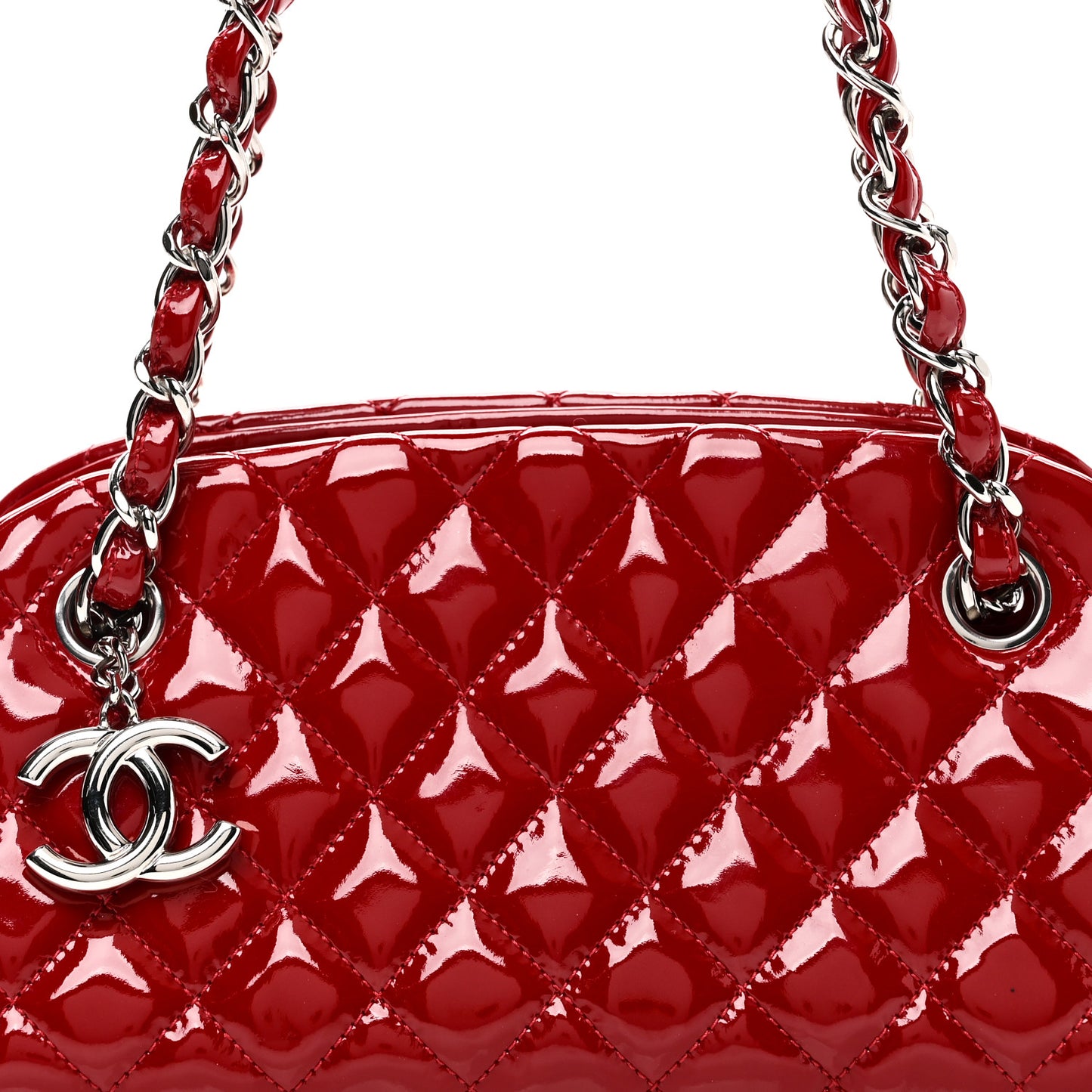 Patent Quilted Small Just Mademoiselle Bowling Bag Red
