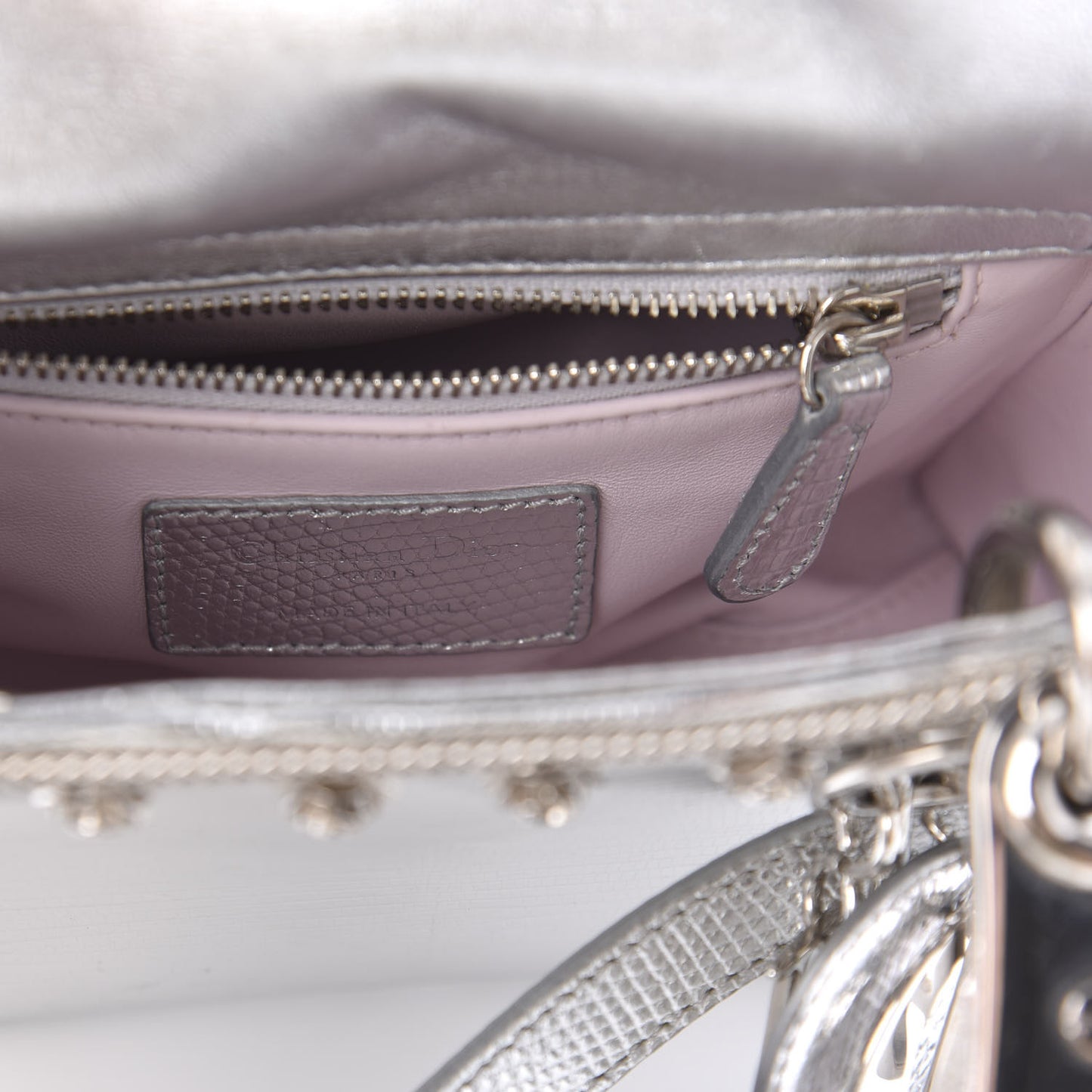 Metallic Lizard Mini Lady Dior Silver
