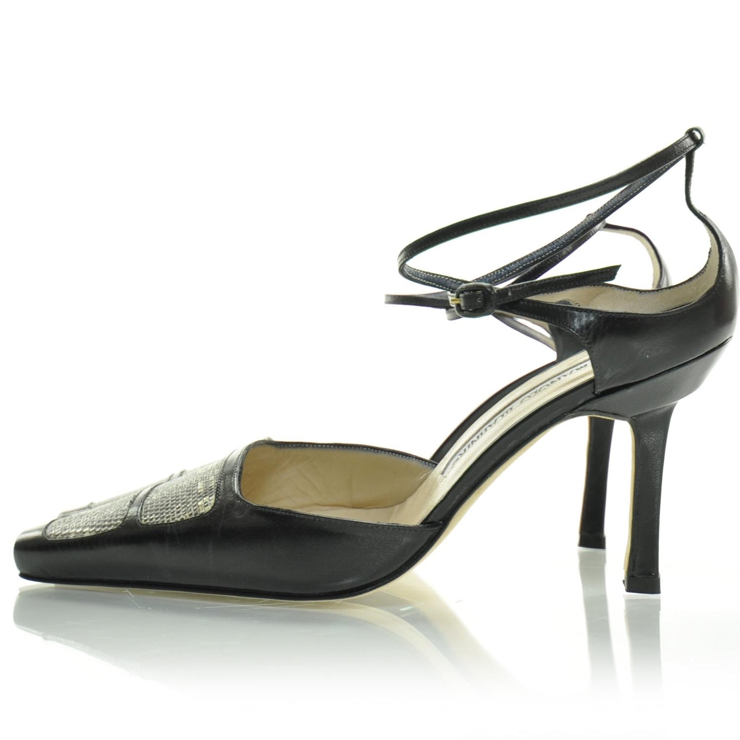 MANOLOBLAHNIKSnakeskinandLeatherSlingbackPumps35