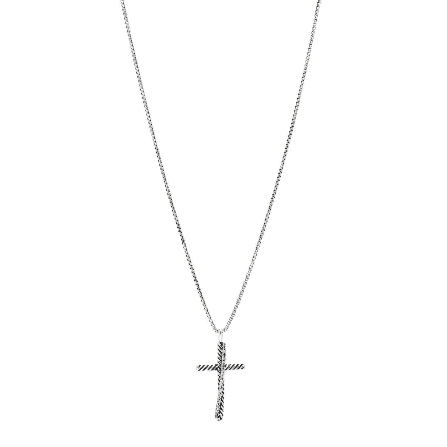 David Yurman Sterling Silver Diamond Pave 29mm Crossover Cross Necklace 1 of 4