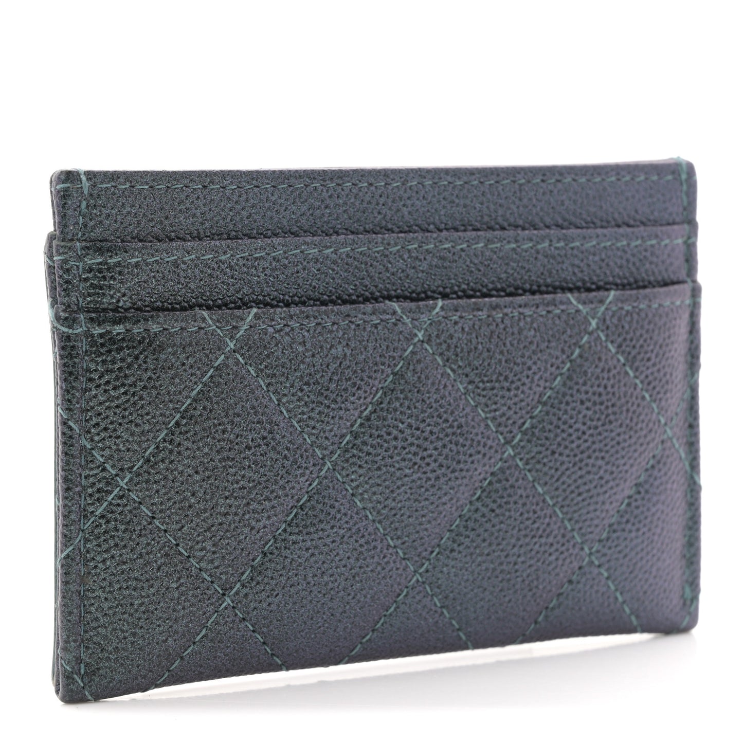 Iridescent Caviar Quilted Filigree Card Holder Dark Turquoise
