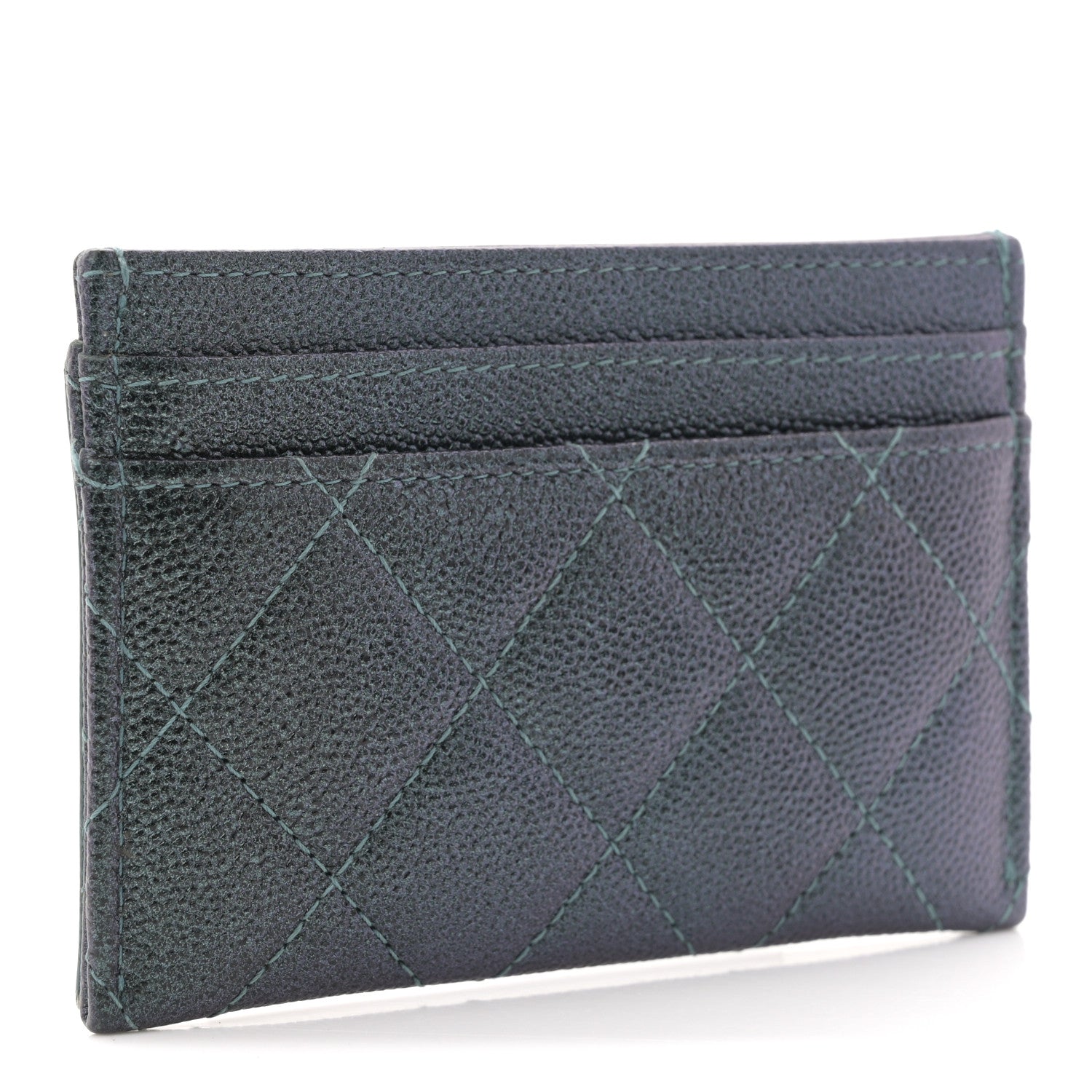 Chanel Iridescent Caviar Quilted Filigree Card Holder Dark Turquoise 3 of 7