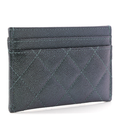 Chanel Iridescent Caviar Quilted Filigree Card Holder Dark Turquoise 3 of 7