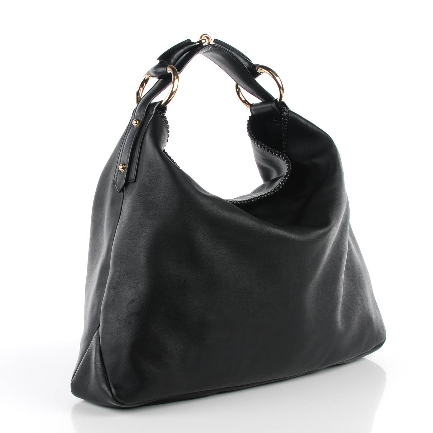 Calfskin Large Horsebit Chain Hobo Black