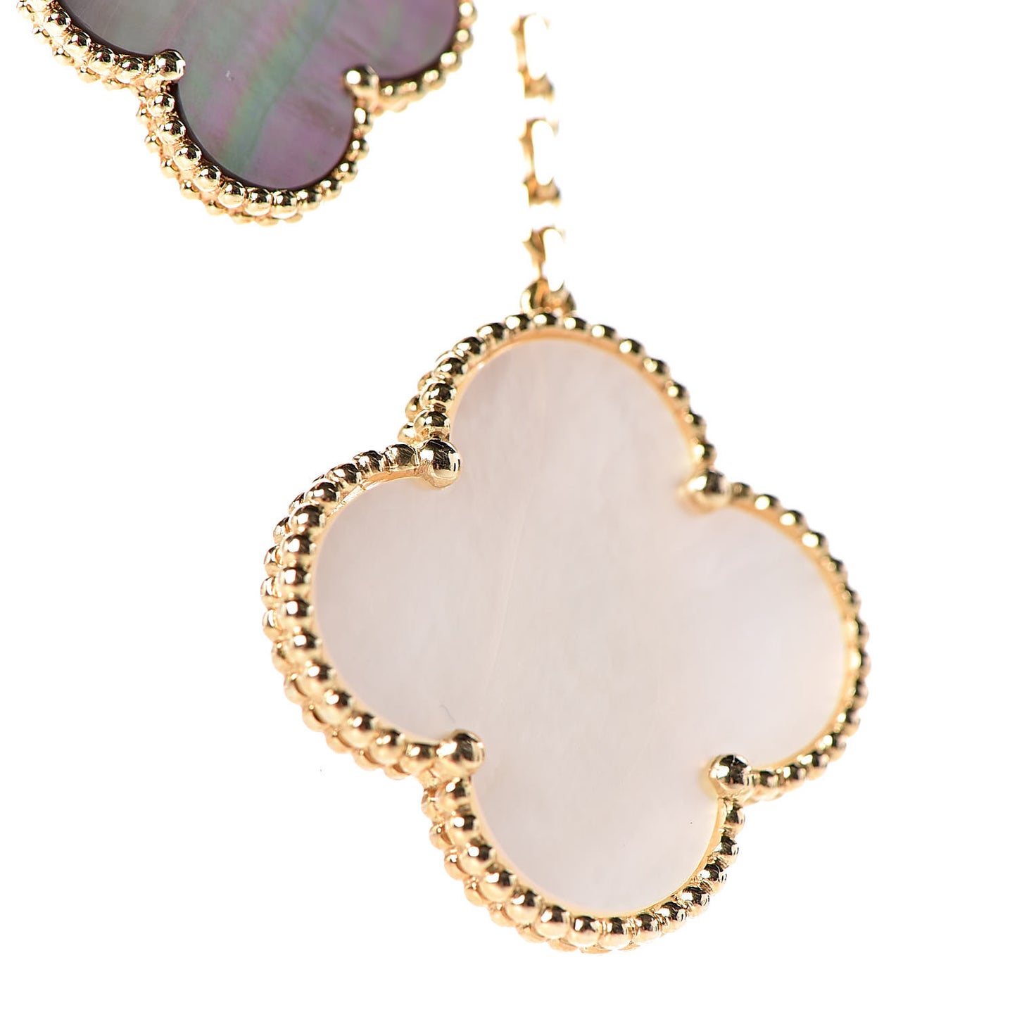 18K Yellow Gold Mother of Pearl Onyx 6 Motifs Magic Alhambra Necklace