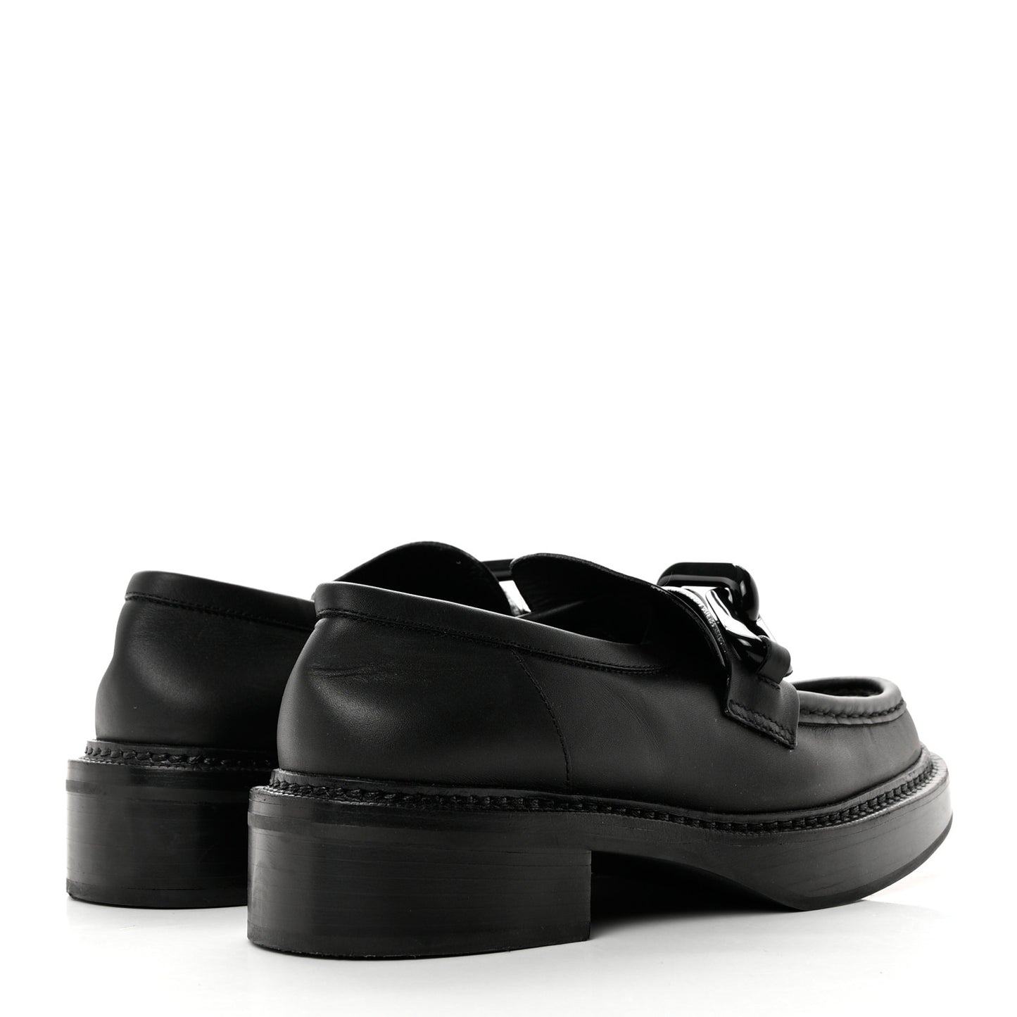 Calfskin Oversized Chain Academy Loafers 39.5 Black