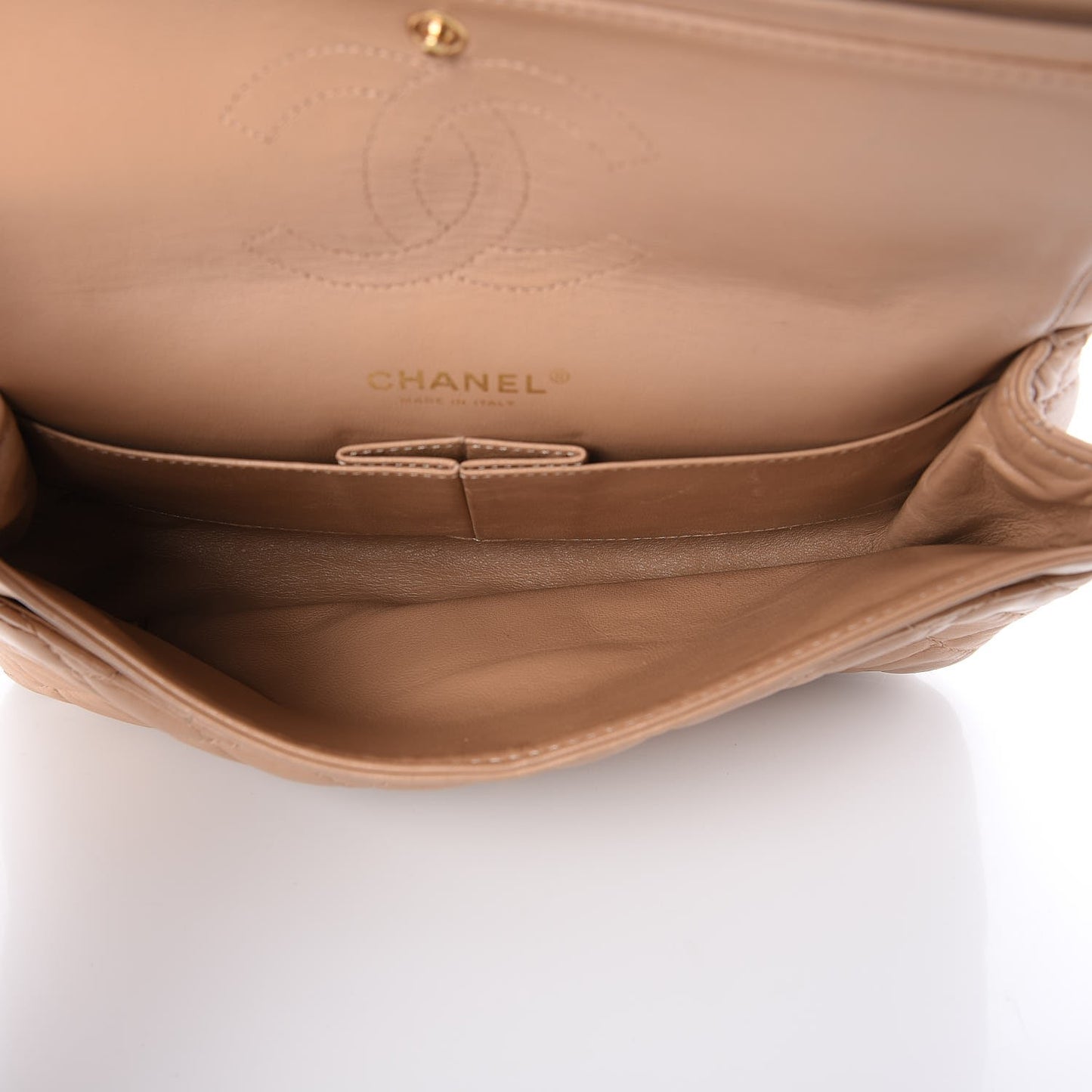 Lambskin Quilted Medium Double Flap Beige Clair